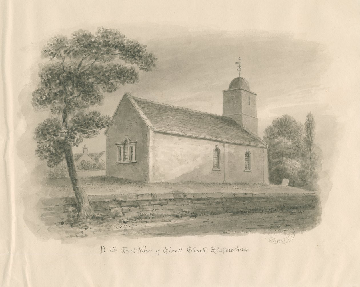 Tixall Kirche: Sepia-Waschzeichnung, nd [?1841] von John Buckler