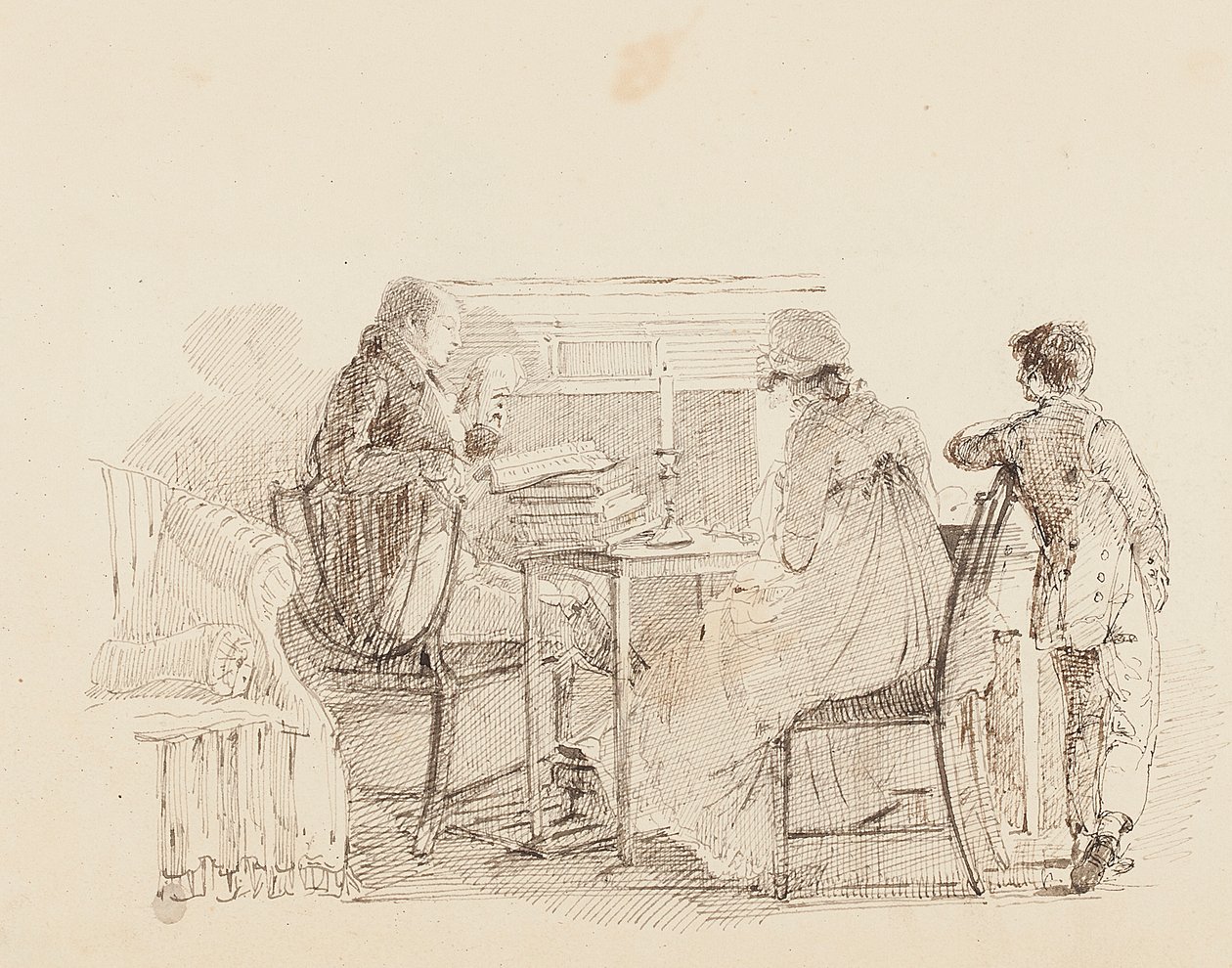 Drei am Kamin, 1805 von John Harden