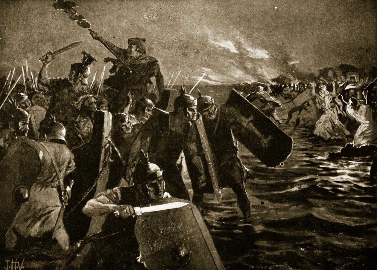 Der römische Angriff auf Anglesey von John Harris Valda