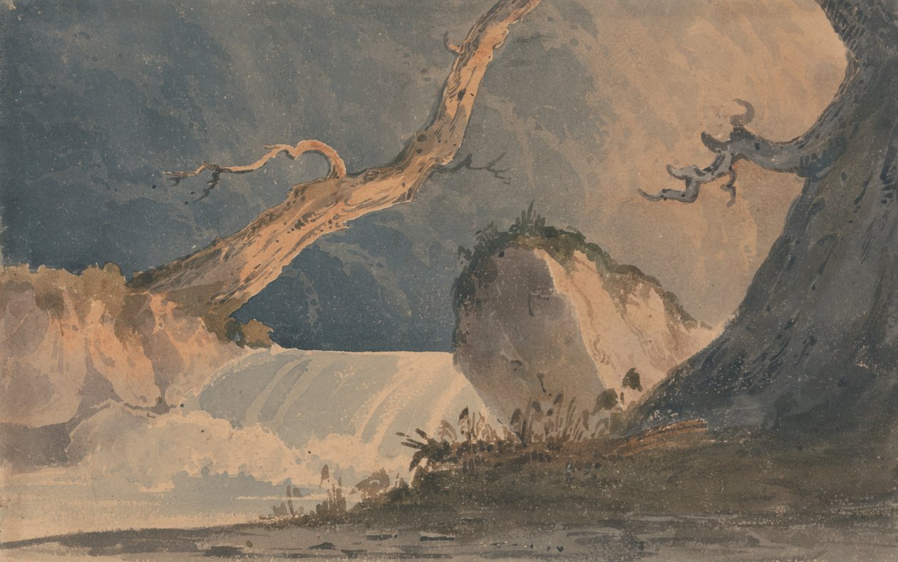 Wasserfall in einer trostlosen Landschaft von John Sell Cotman