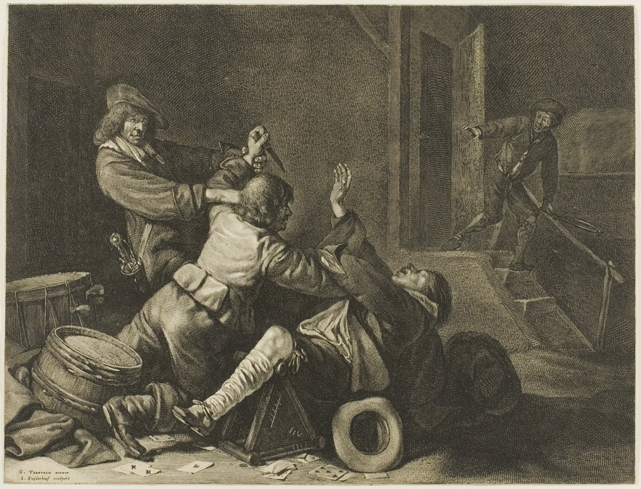 Drei Männer, die in einem Innenraum kämpfen von Jonas Suyderhoef