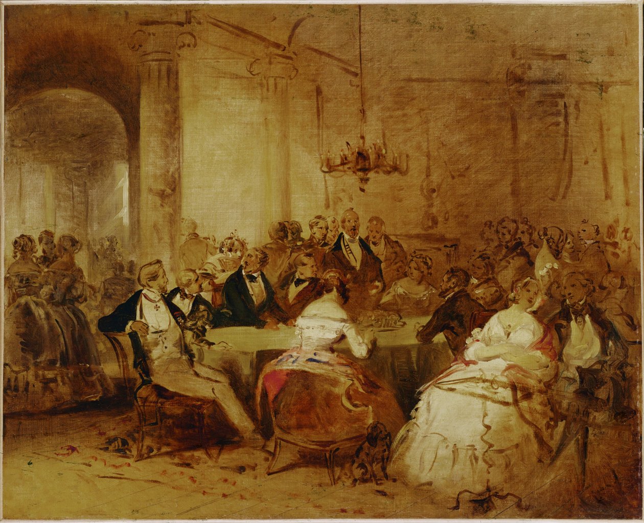Gesellschaftsszene. Elegante Wiener Gesellschaft in Schuberts von Josef Danhauser