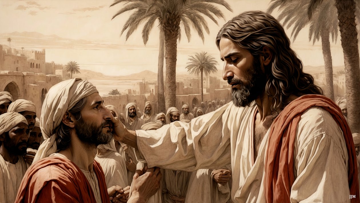 Jesus heilt den blinden Bettler von Josef Johann Michel
