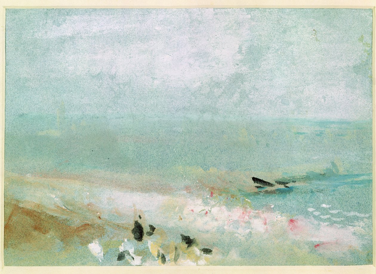 Strand mit Figuren und einem Steg, ca. 1830 von Joseph Mallord William Turner