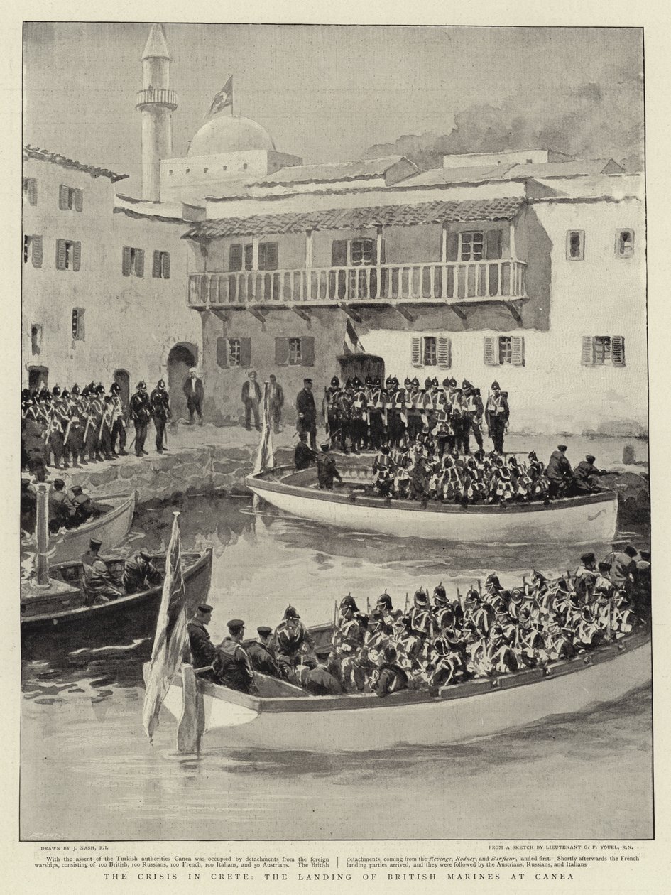 Die Krise auf Kreta, die Landung britischer Marinesoldaten in Canea von Joseph Nash