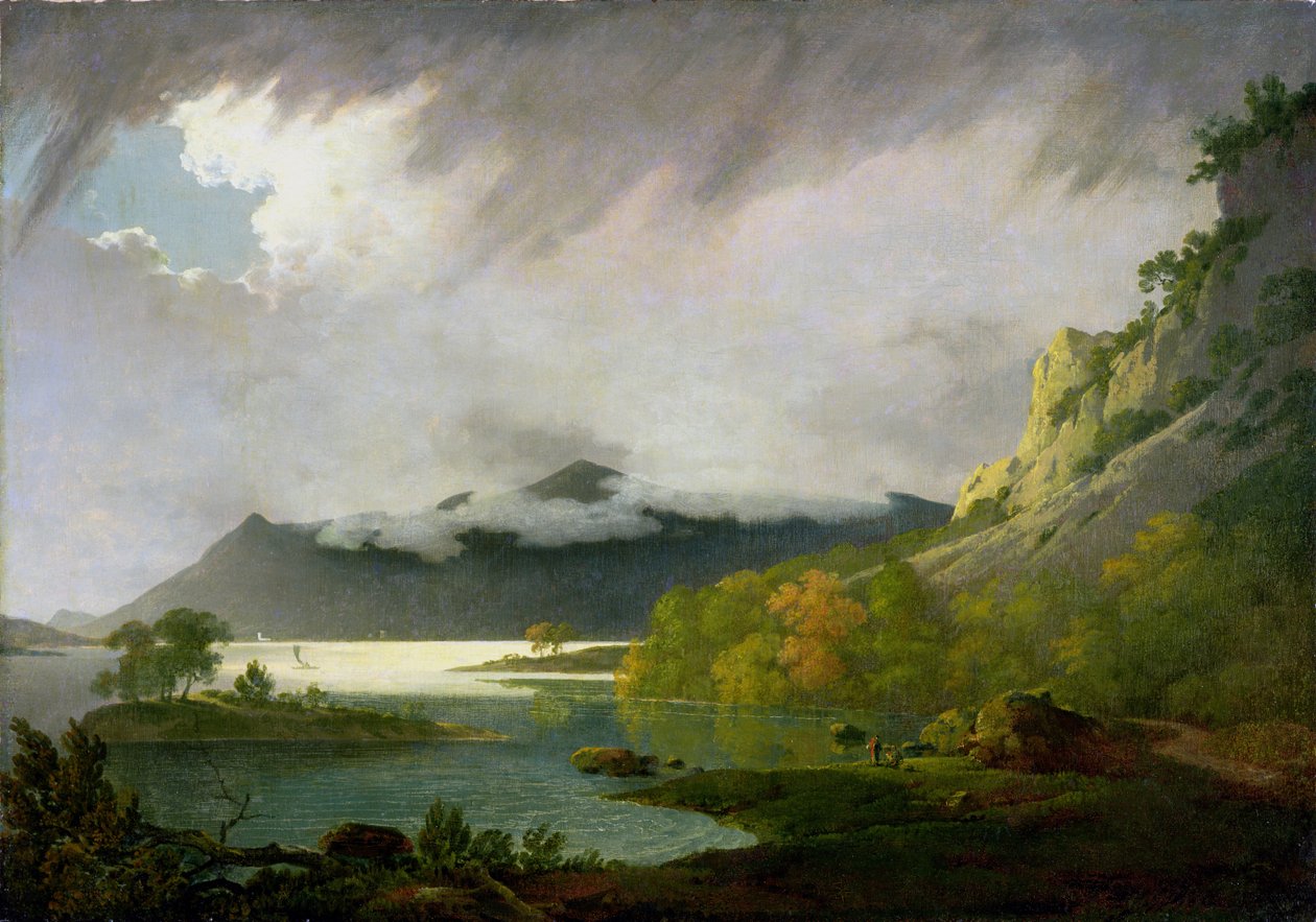 Derwent Water mit Skiddaw in der Ferne, ca. 1795-6 von Joseph Wright of Derby