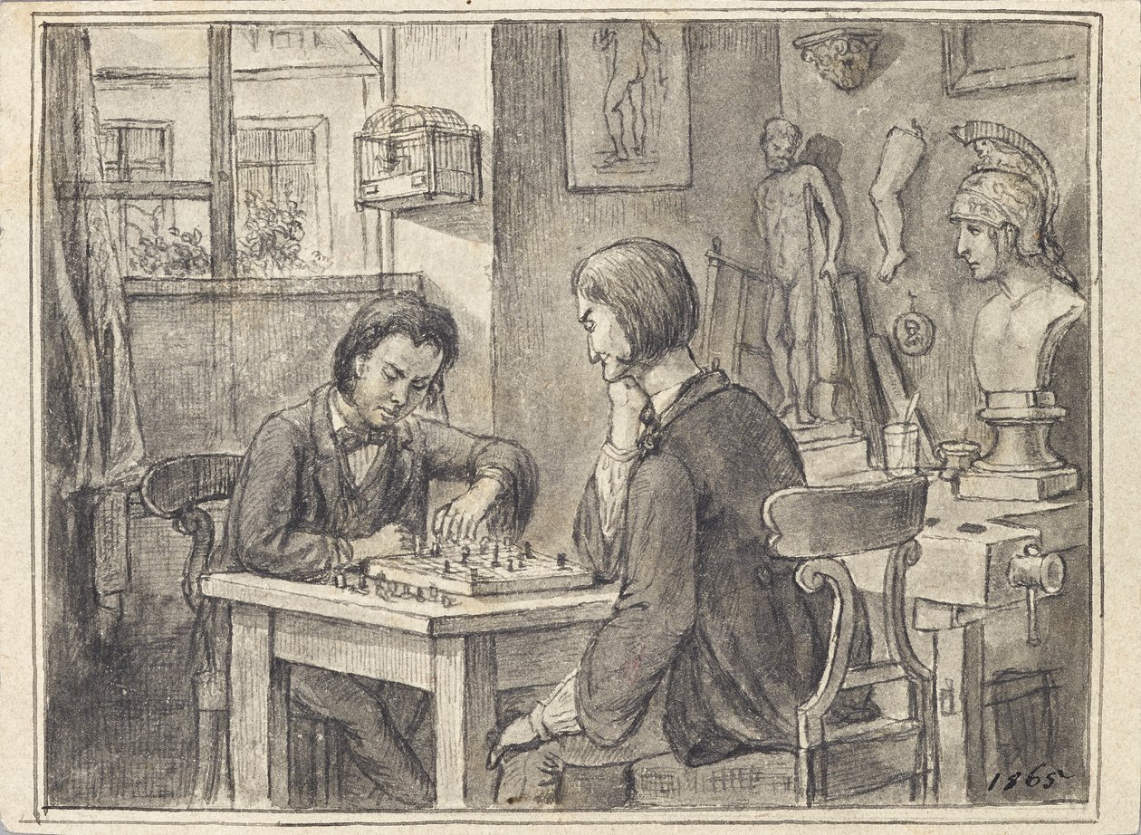 Die Schachspieler im Bildhauer-Atelier von Joseph Eugen Hörwarter
