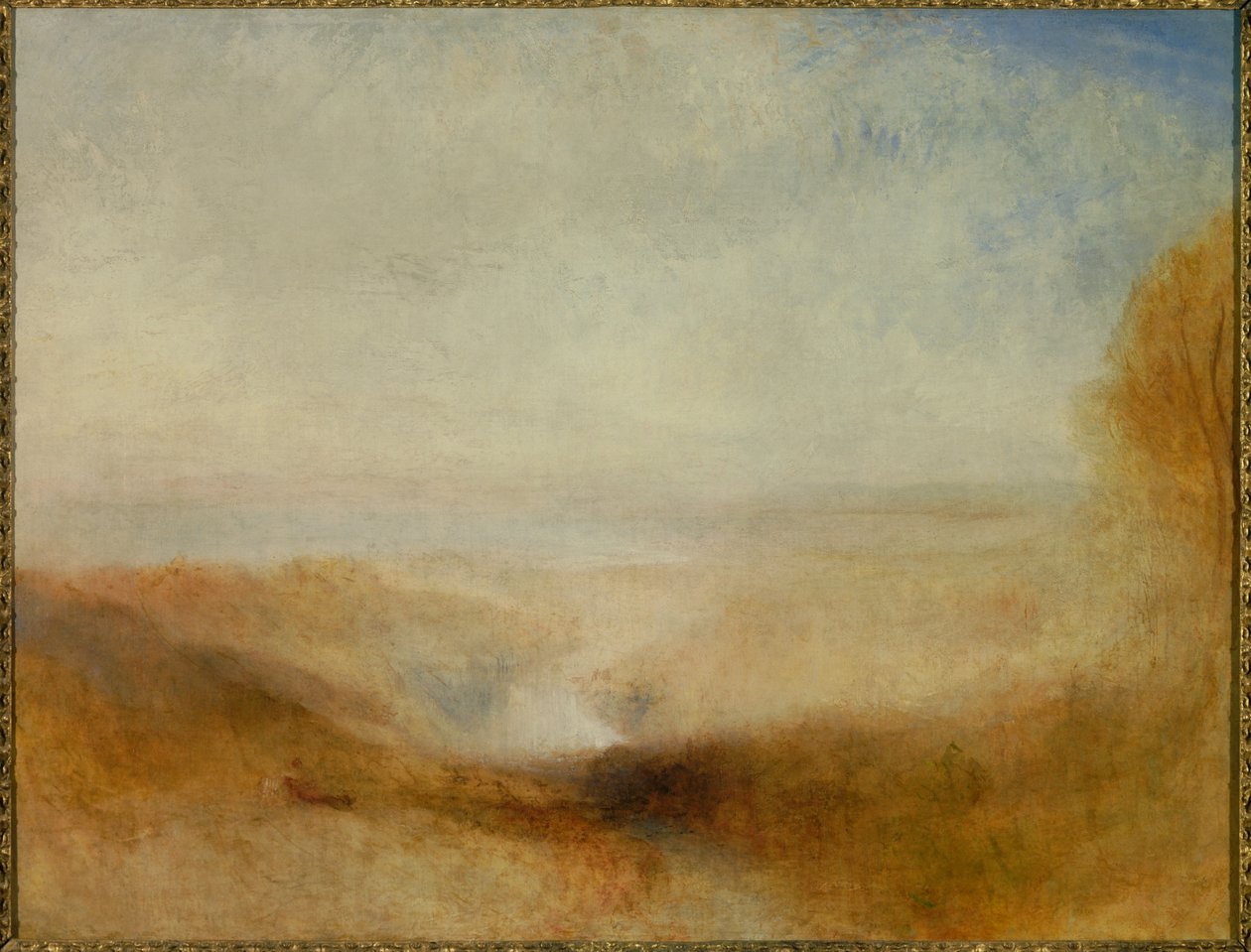 Landschaft mit einem Fluss und einer Bucht in der Ferne. Auch genannt „Zusammenfluss von Severn und Wye“ von Joseph Mallord William Turner