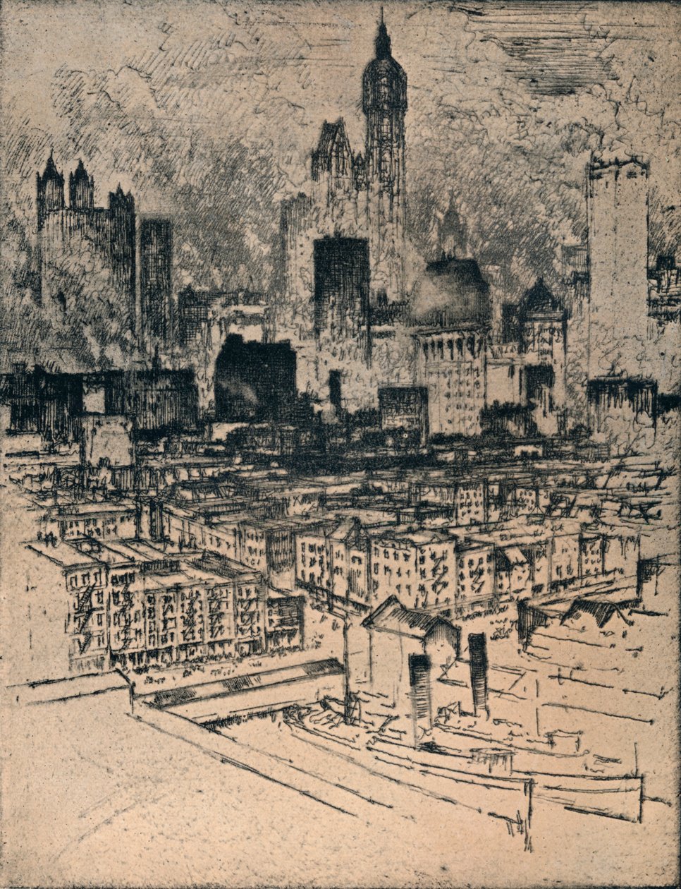 New York von der Brooklyn Bridge, ca. 1908 von Joseph Pennell