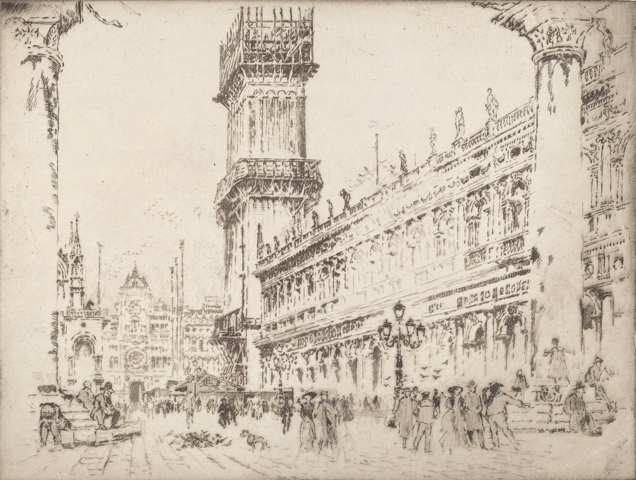 Wiederaufbau des Campanile, Venedig, Nr. II, 1911 von Joseph Pennell