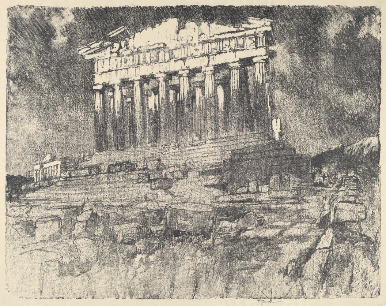Die Fassade des Parthenon, Sonnenuntergang von Joseph Pennell