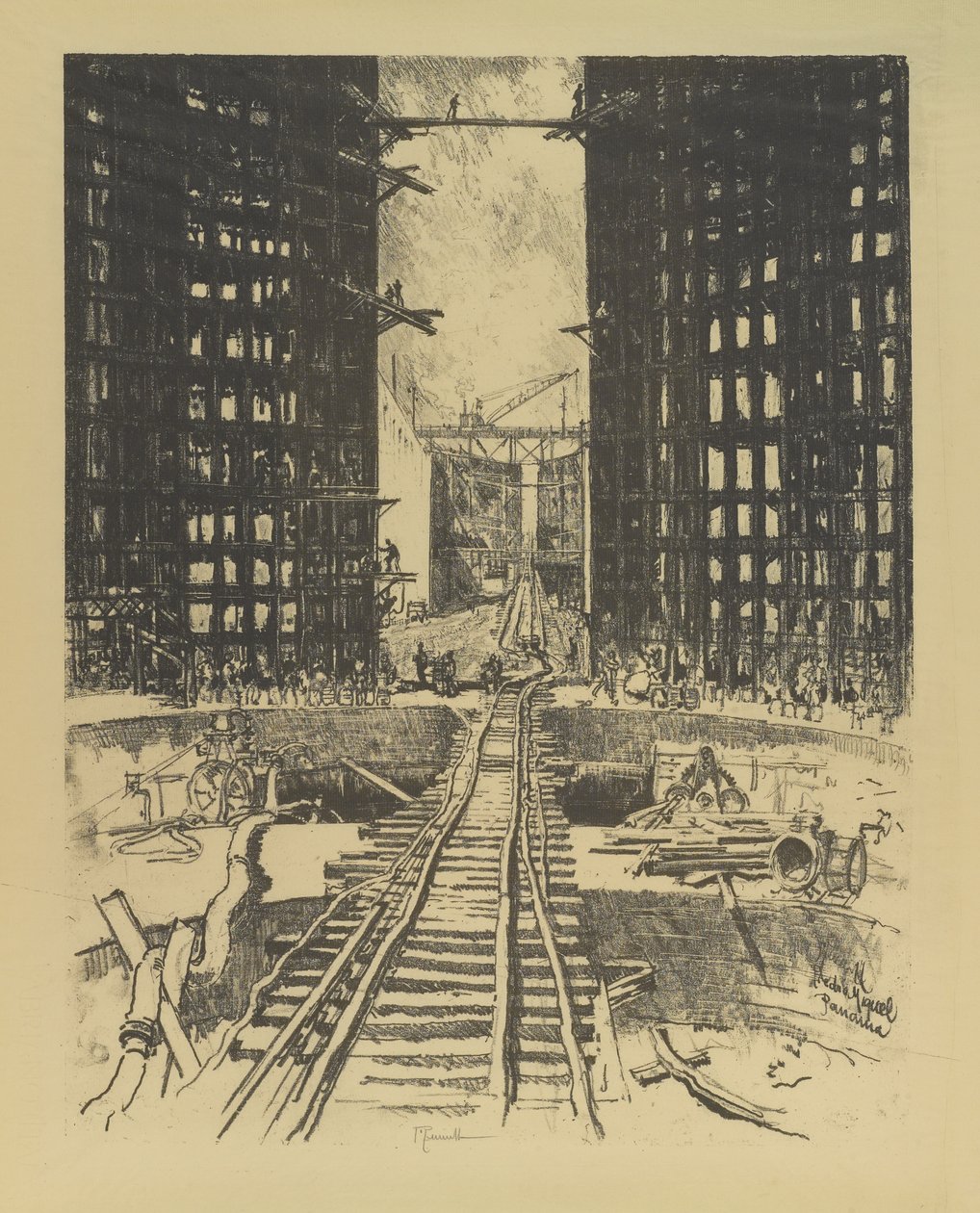 Die Tore der Pedro Miguel-Schleuse, 1912 von Joseph Pennell