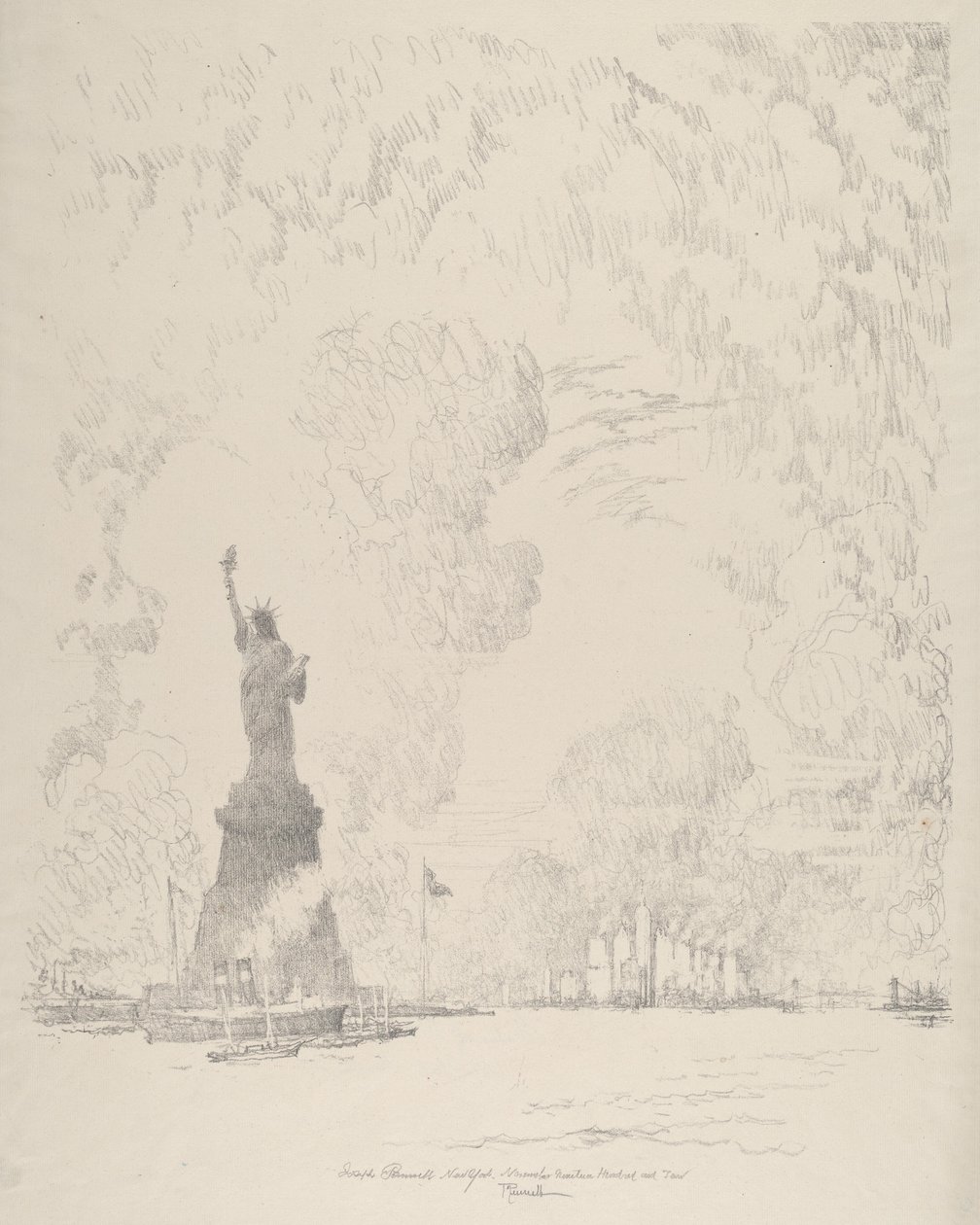 Die Statue, New York Bay, 1910 von Joseph Pennell