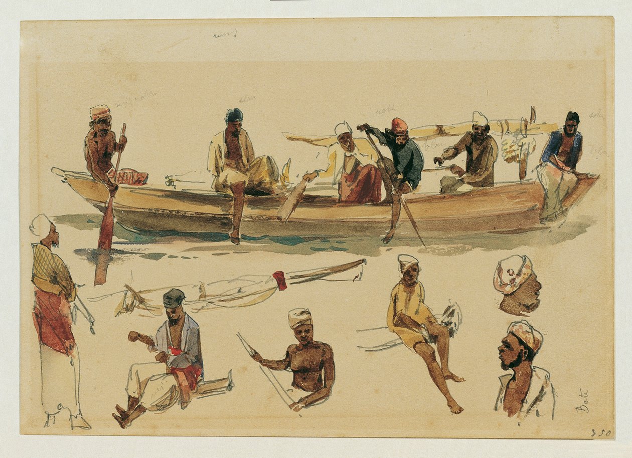 Studie von Booten und Bootsleuten auf Ceylon von Joseph Selleny