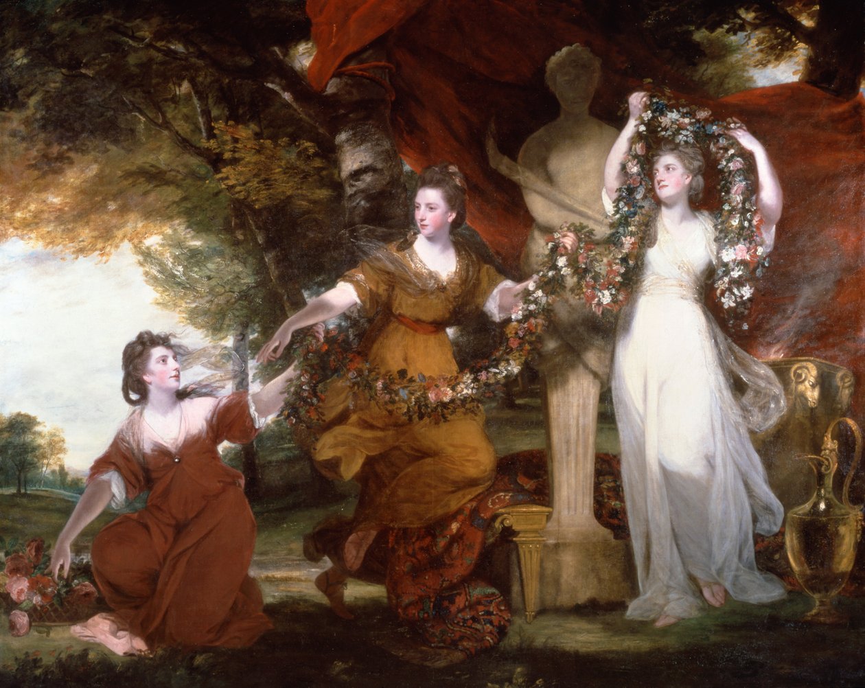 Drei Damen schmücken einen Hymen-Term von Joshua Reynolds