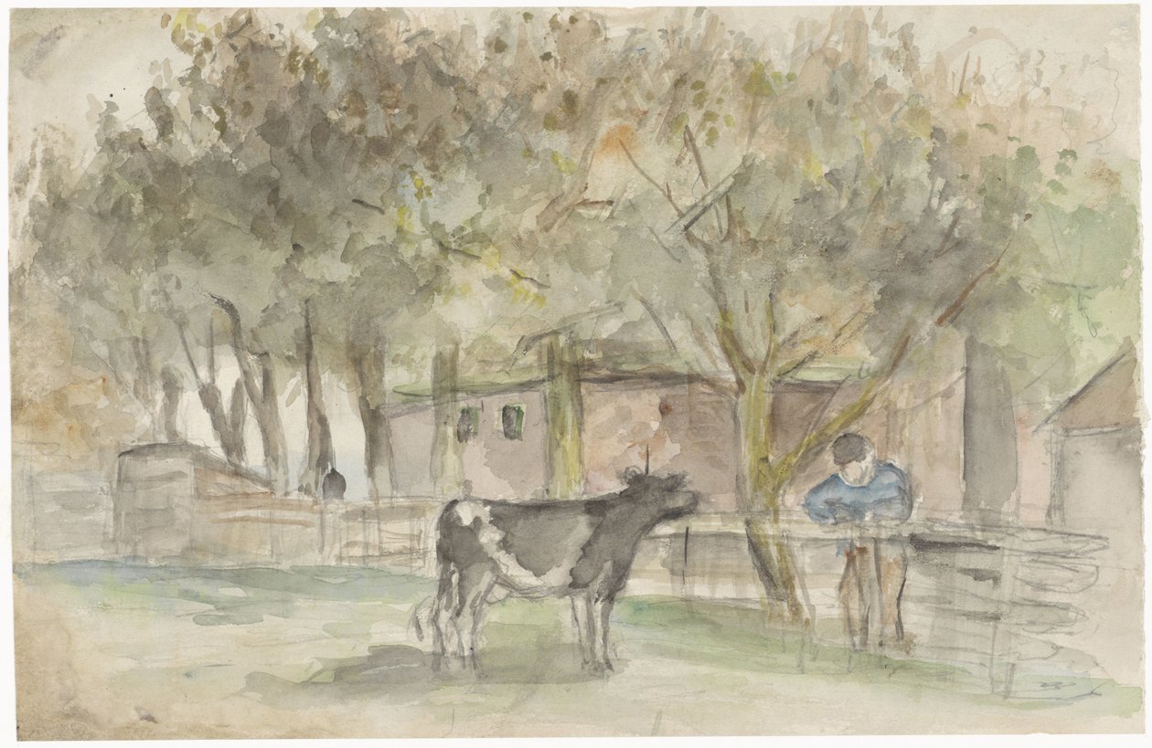 Landschaft mit einer Kuh und einem Bauern von Jozef Israëls