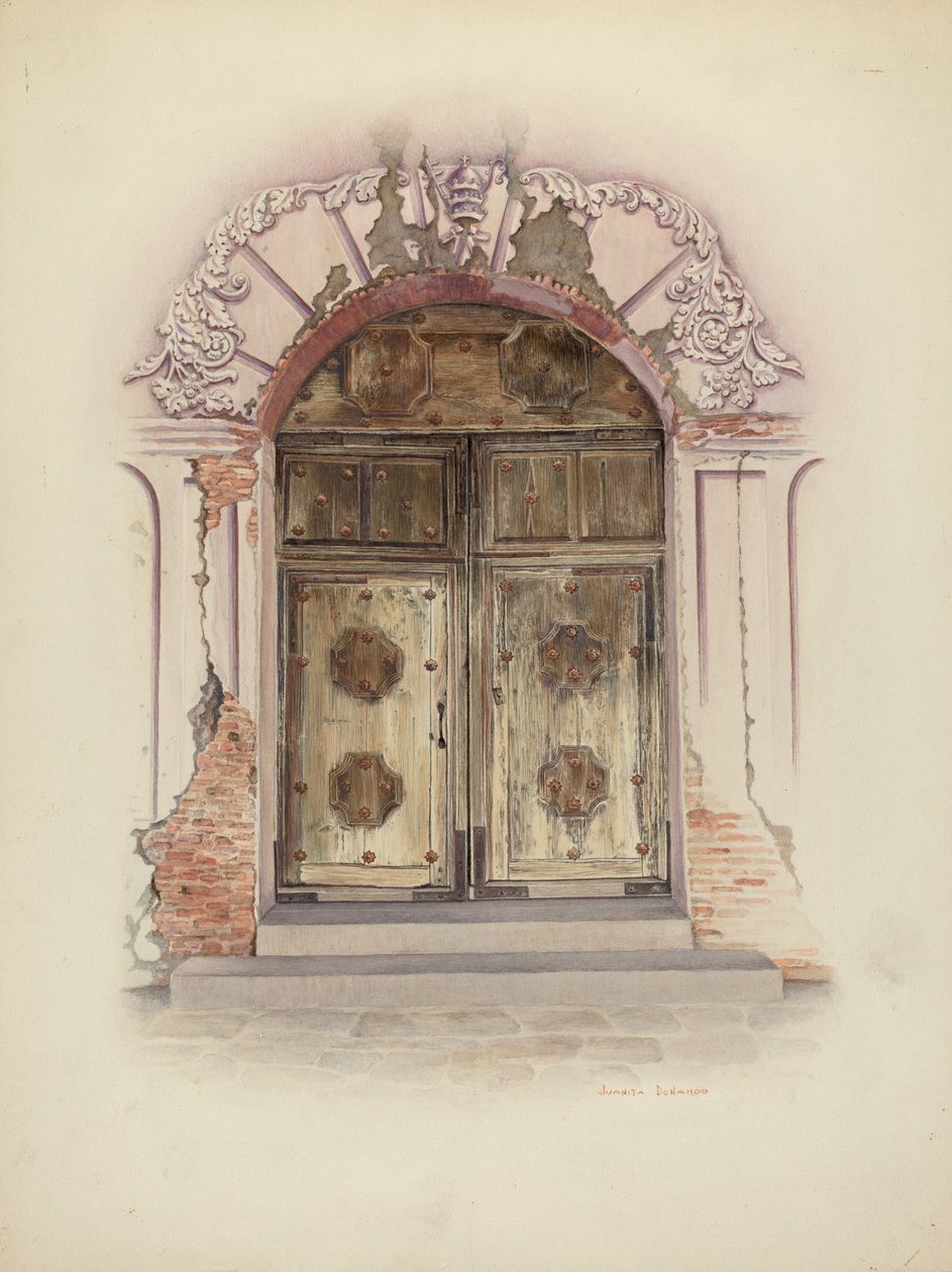 Türöffnung und Wandmalerei, um 1941 von Juanita Donahoo