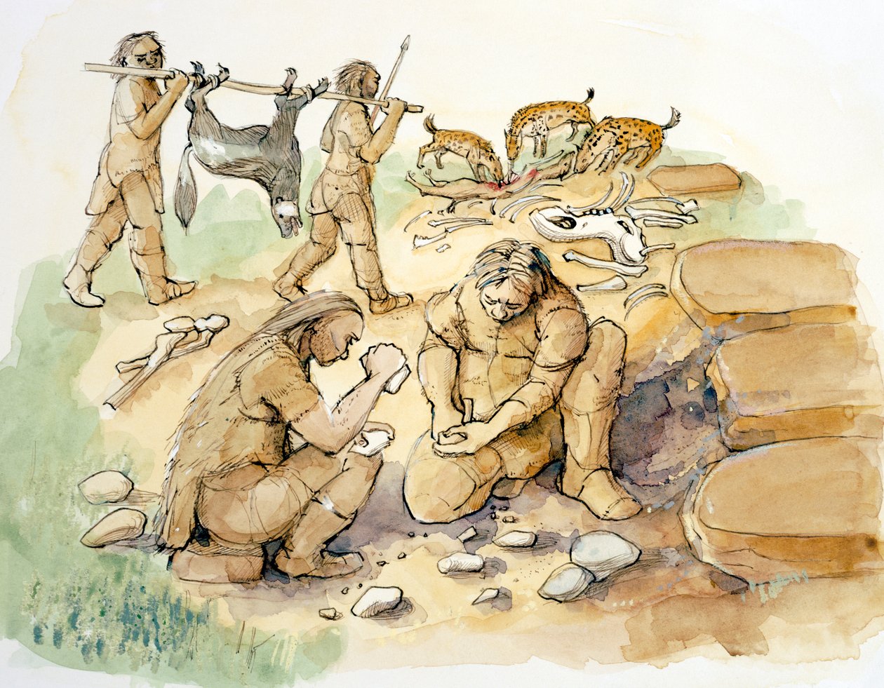 Hominiden und Hyänen, Oberes Paläolithikum, ca. 1990-2010 von Judith Dobie