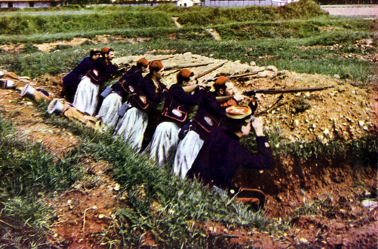 Zouave-Infanterietruppen der französischen Armee bei Barcy während der Schlacht an der Marne östlich von Paris, September 1914 von Jules Gervais Courtellemont