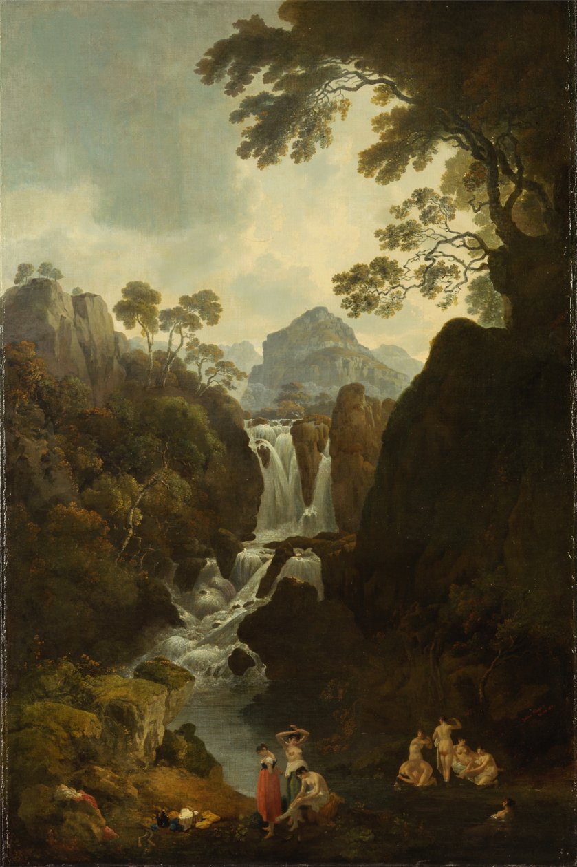 Ein Wasserfall mit Badenden von Julius Caesar Ibbetson