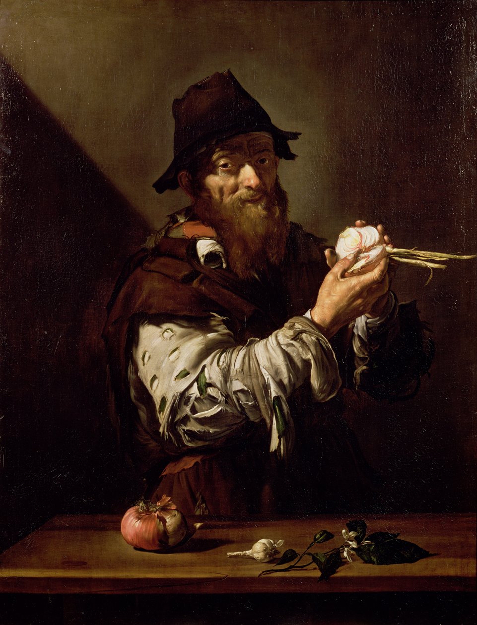 Porträt eines alten Mannes mit einer Zwiebel von Jusepe de Ribera