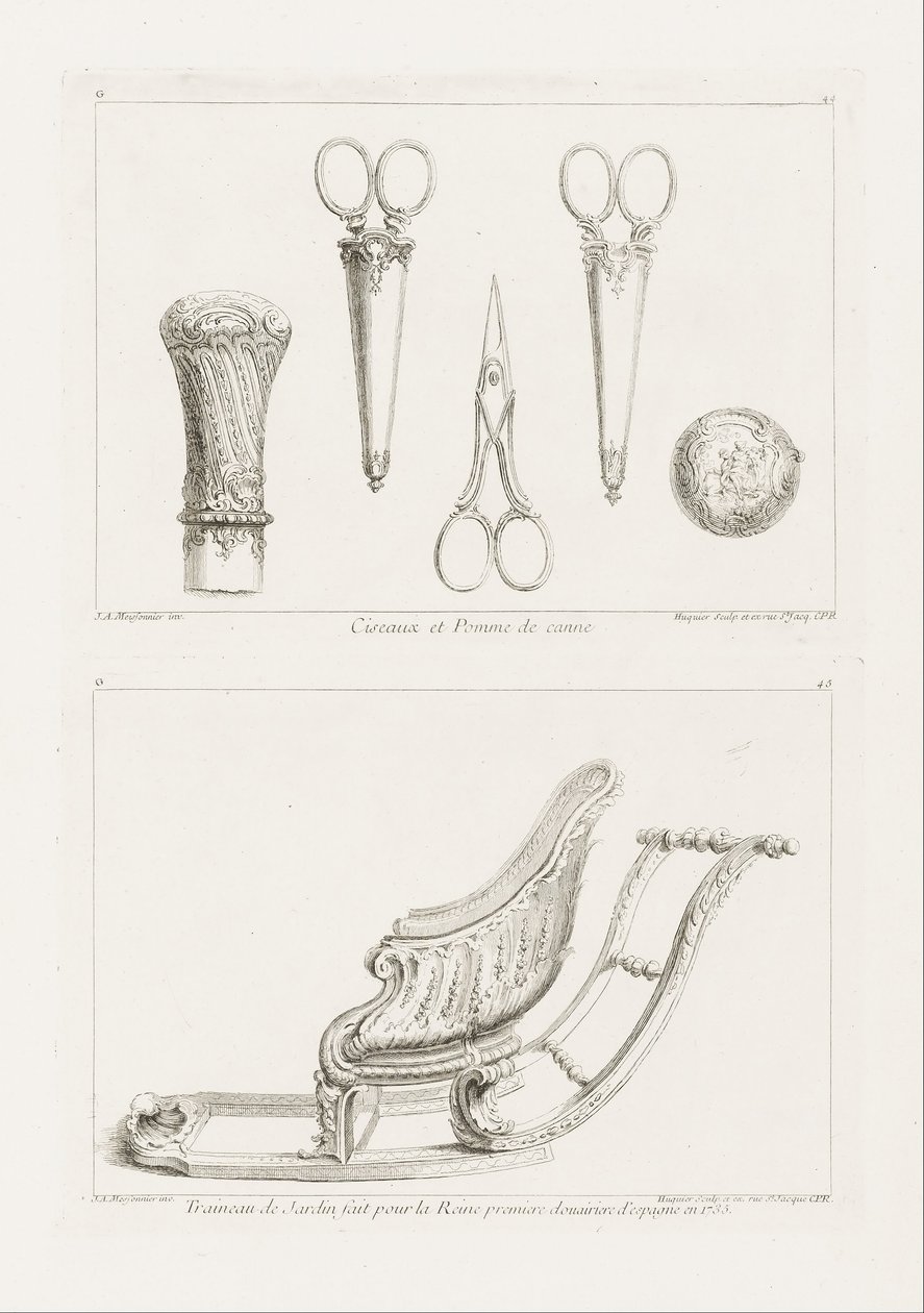 Entwurf von Scheren und Stockknauf von Juste Aurèle Meissonnier