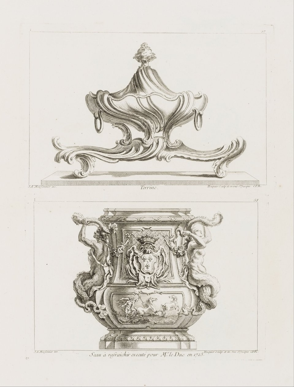 Terrine, Tafel 57 in Oeuvre de Juste-Aurele Meissonnier von Juste Aurèle Meissonnier