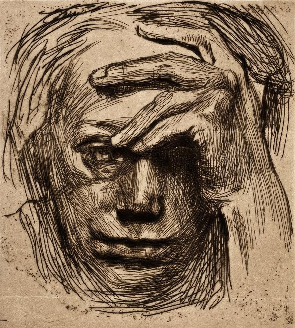 Selbstbildnis mit der Hand an der Stirn von Käthe Kollwitz