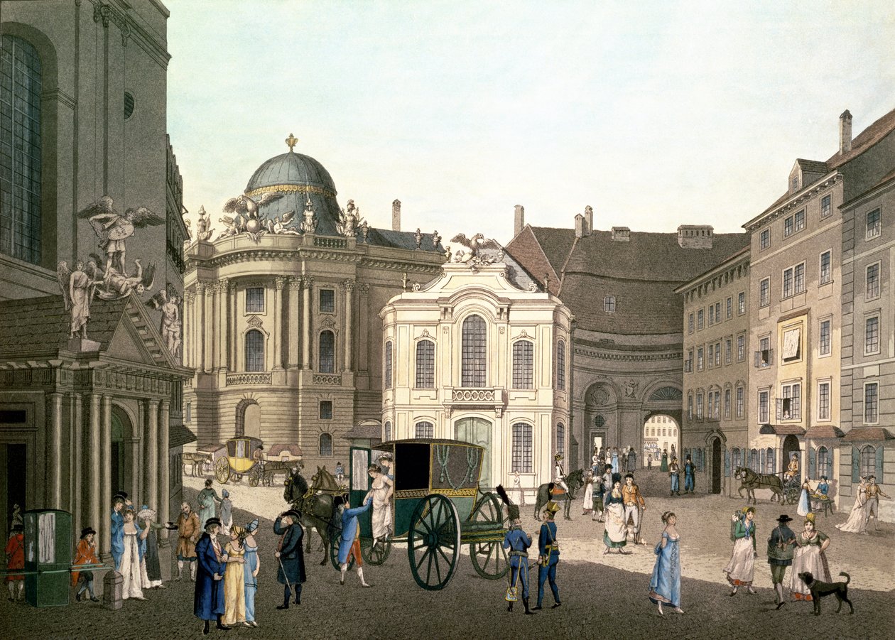 Ansicht des Michaelerplatzes mit dem alten Burgtheater von Karel Postl