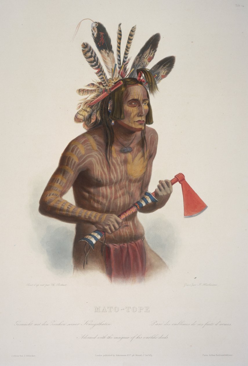 Mato-Tope, geschmückt mit den Insignien seiner kriegerischen Taten von Karl Bodmer