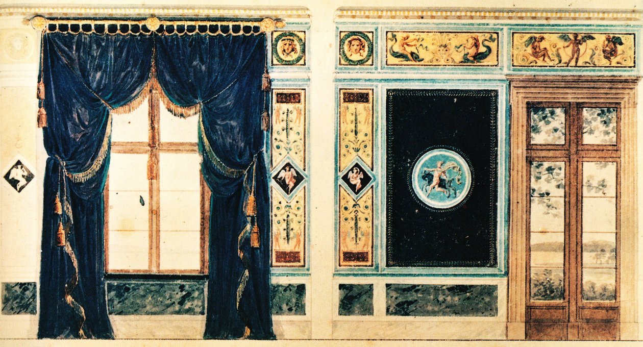 Ausmalungsentwurf Schinkels zum Südzimmer des Casinos Klein-Glienicke, 1824 von Karl Friedrich Schinkel