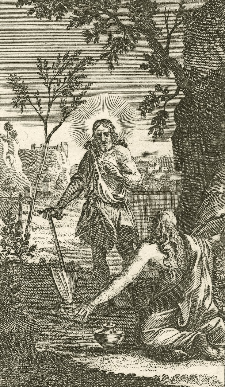 Jesus erscheint Maria Magdalena als Gärtner, aus einem deutschen Andachtsbuch, 1709 (Kupferstich) von Karl Remshard