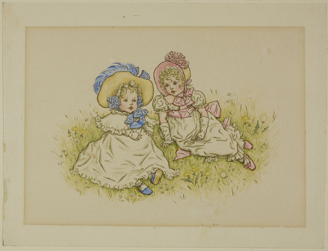 Zwei kleine Mädchen mit Hauben von Kate Greenaway