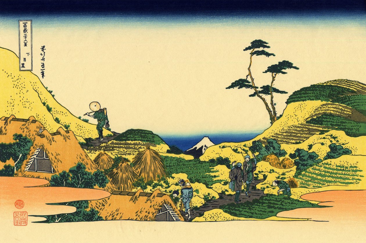 Shimomeguro, um 1830 (Holzschnitt) von Katsushika Hokusai