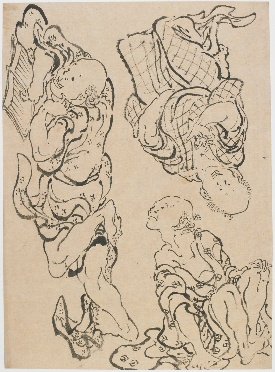 Drei Figuren, spätes 18. - frühes 19. Jahrhundert von Katsushika Hokusai