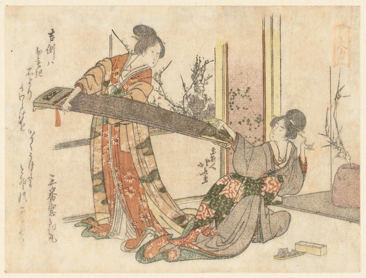 Zwei Frauen mit einem Koto von Katsushika Hokusai