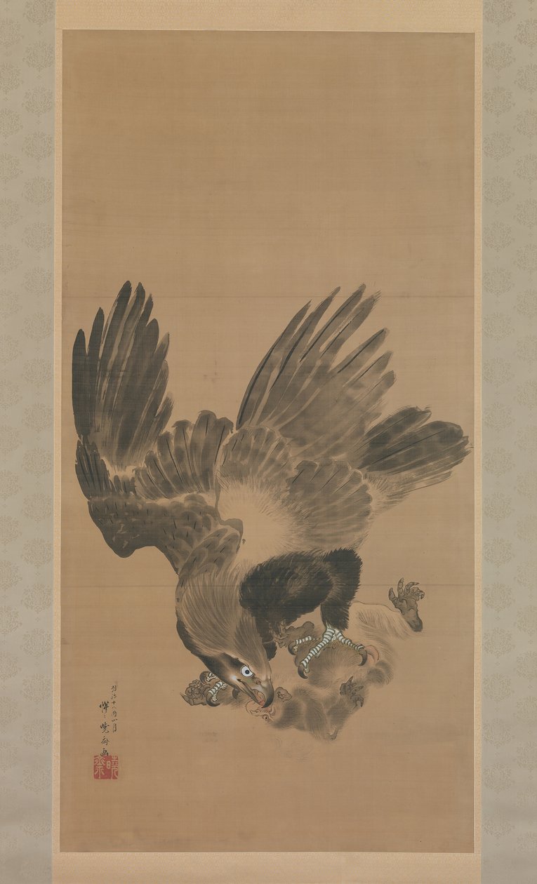 Adler greift einen Affen an, 1885 von Kawanabe Kyosai