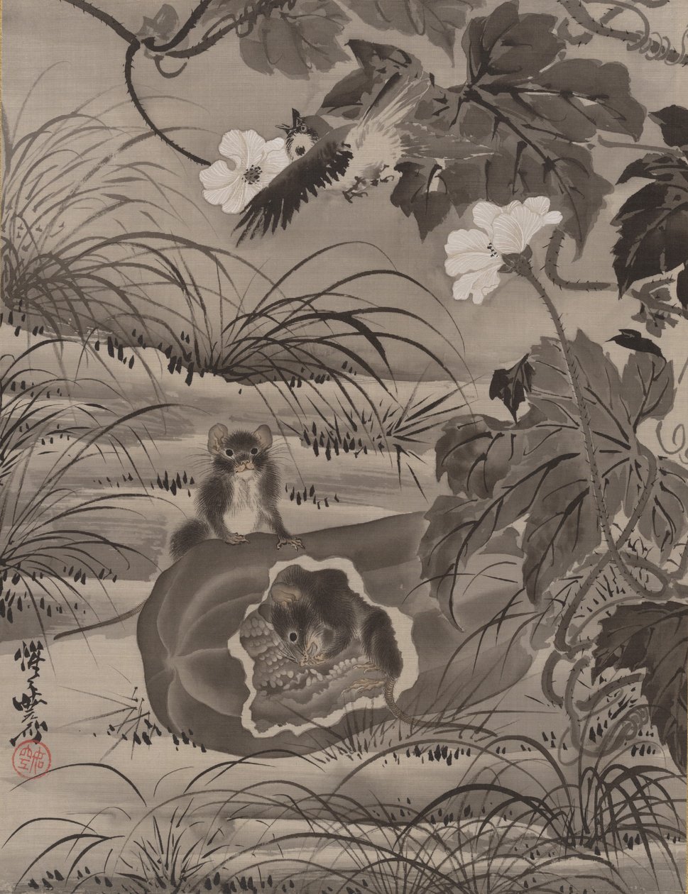 Mäuse in einer Melone, ca. 1887 von Kawanabe Kyosai
