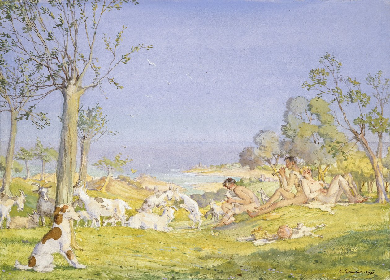 Landschaft mit Hirten und Ziegen, 1931 von Konstantin Andreevic Somov