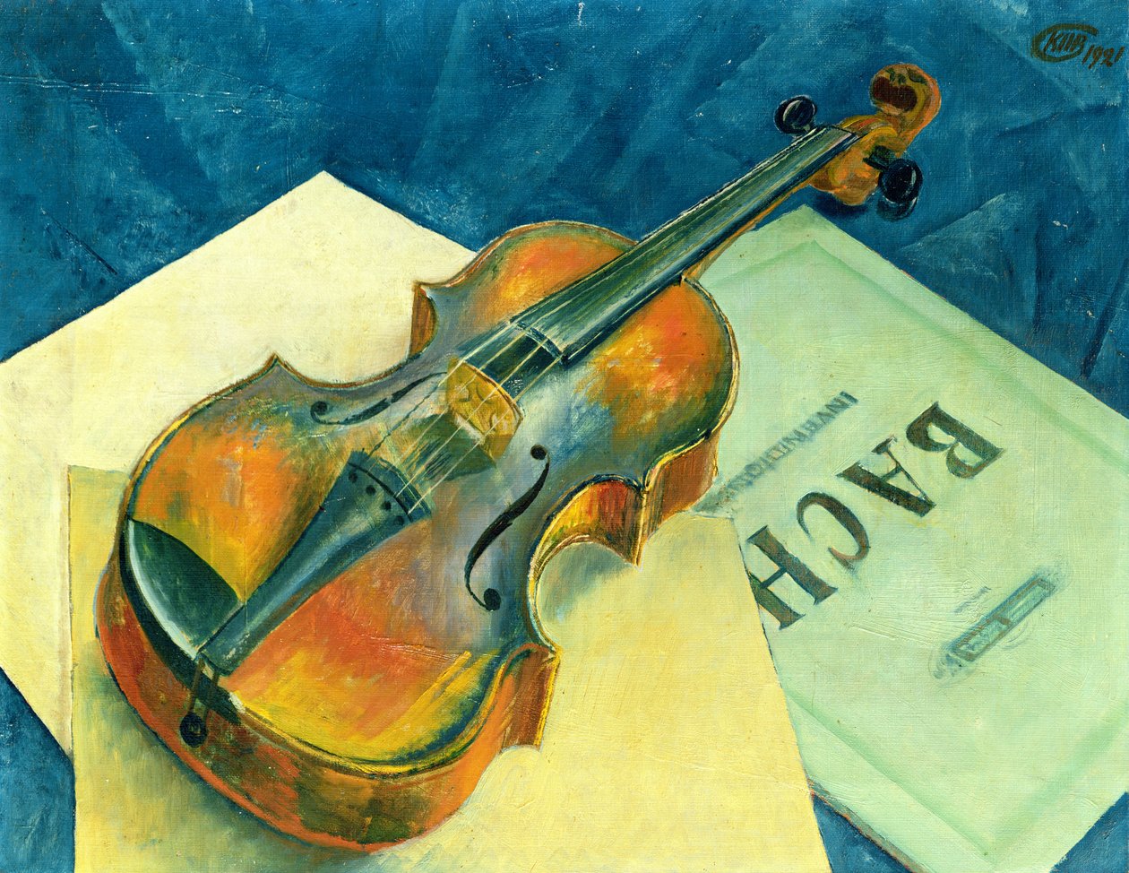 Stillleben mit einer Geige, 1921 von Kuzma Sergeevich Petrov Vodkin