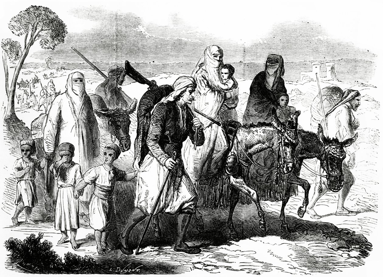 Christen aus Damaskus emigrieren nach Beirut, Illustration aus Le Monde Illustré, 24. November 1860 von L. Dumont