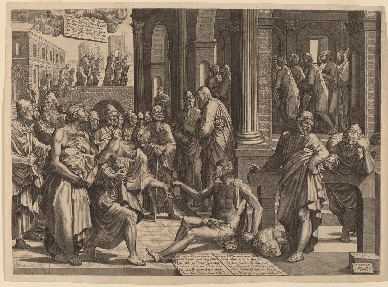 Die Apostel Petrus und Johannes heilen den Gelähmten von Lambert Suavius