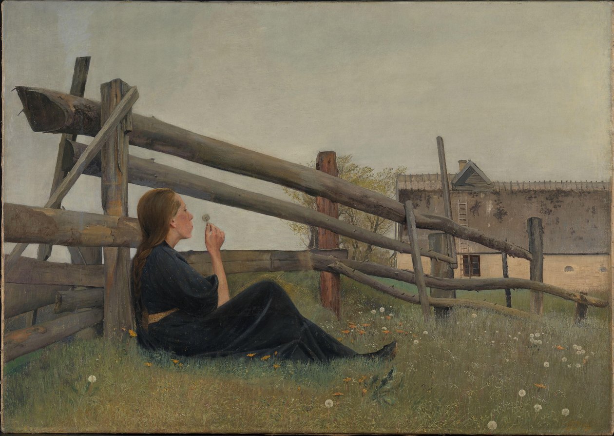 Juni. Mädchen bläst Löwenzahnsamen, 1899 von Laurits Andersen Ring