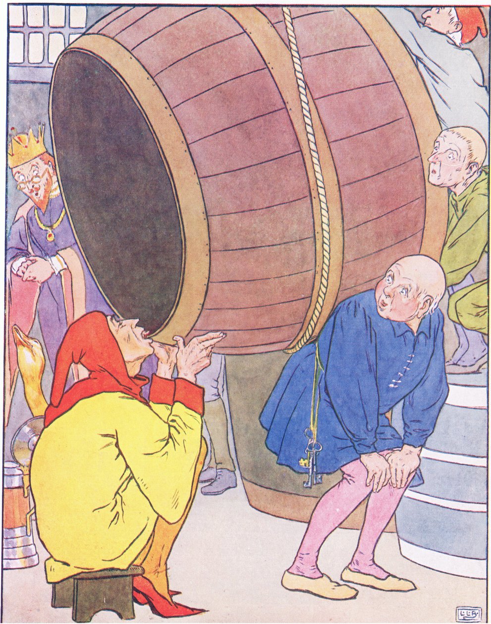 Der Mann setzte sich vor das große Fass und trank und trank von Leonard Leslie Brooke