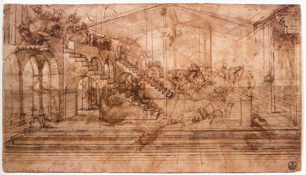 Perspektivische Studie der Anbetung der Könige von Leonardo da Vinci