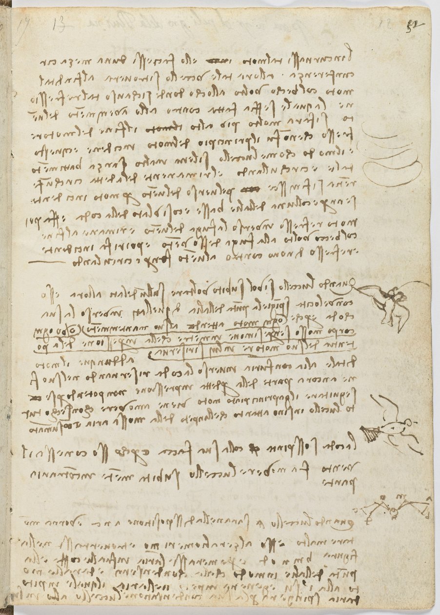 Flug der Vögel, c. 1505-06, Manuskript, Blatt 12 (recto) von Leonardo da Vinci