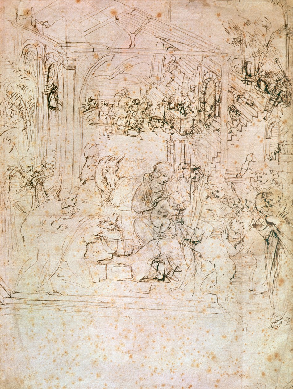 Kompositionsskizze für die Anbetung der Könige, 1481 von Leonardo da Vinci