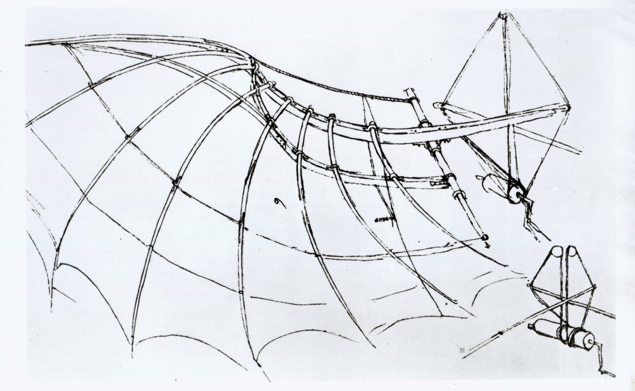 Diagramm eines mechanischen Flügels, Manuskript B, 1488-89 von Leonardo da Vinci