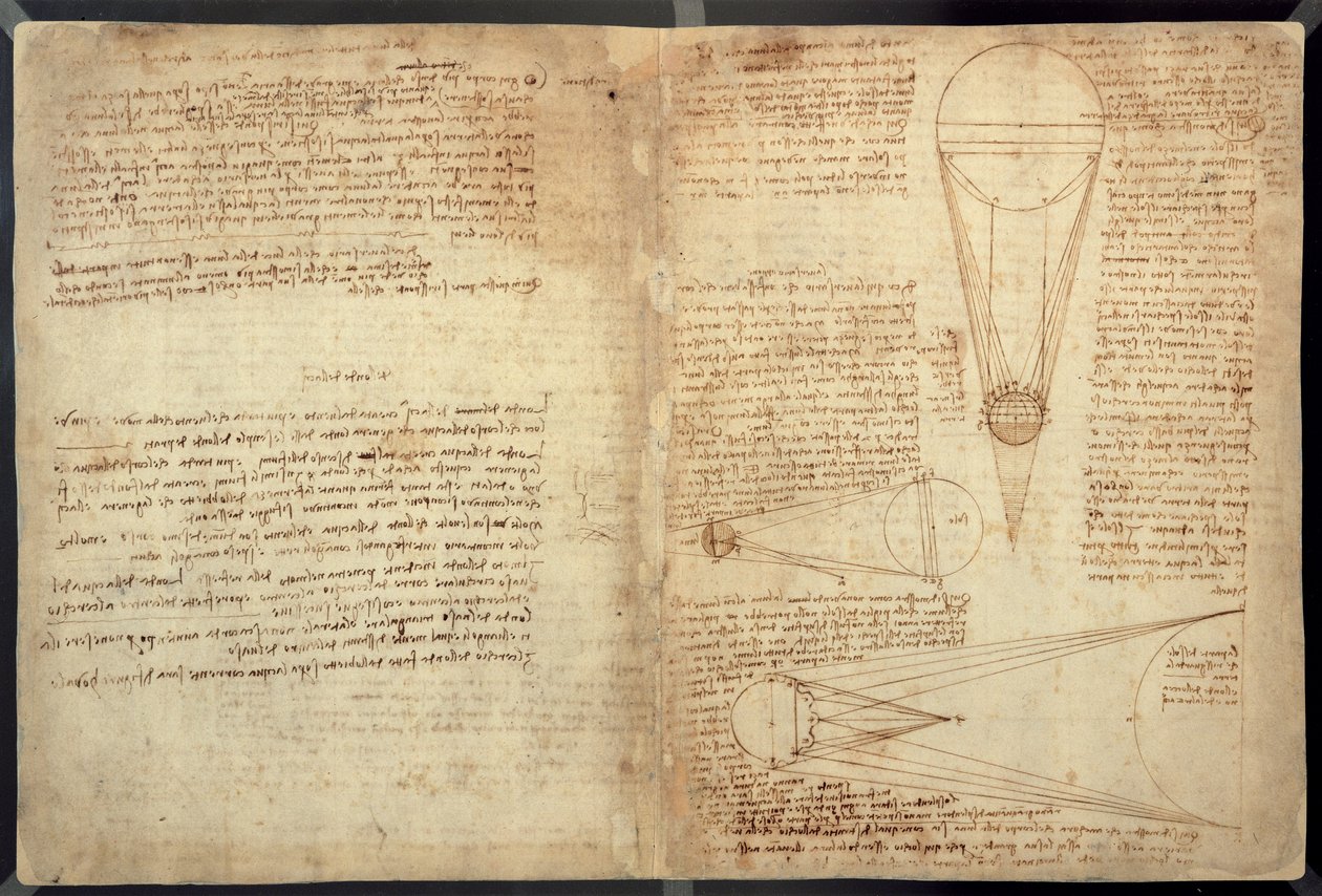 Studien zur Beleuchtung des Mondes, eine Seite aus dem Codex Leicester, 1508-12 von Leonardo da Vinci