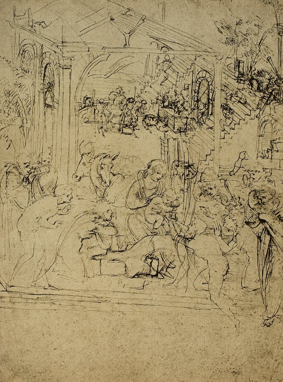 Studie für die Anbetung der Könige; Zeichnung von Leonardo da Vinci. Der Louvre, Paris von Leonardo da Vinci